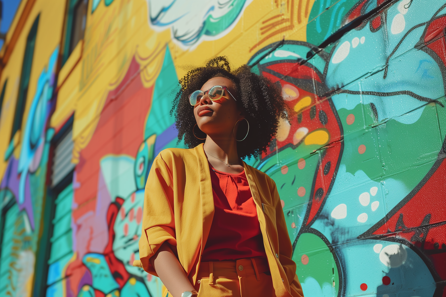 Fashionable Young Woman Against Graffiti Wall