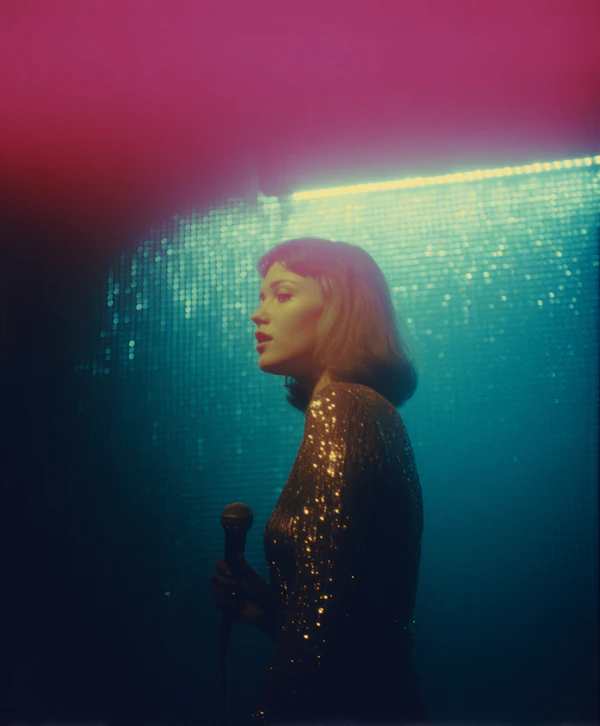 Woman Singing in Gold