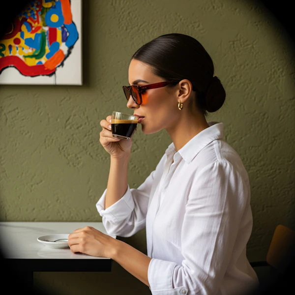 Woman Sipping Espresso