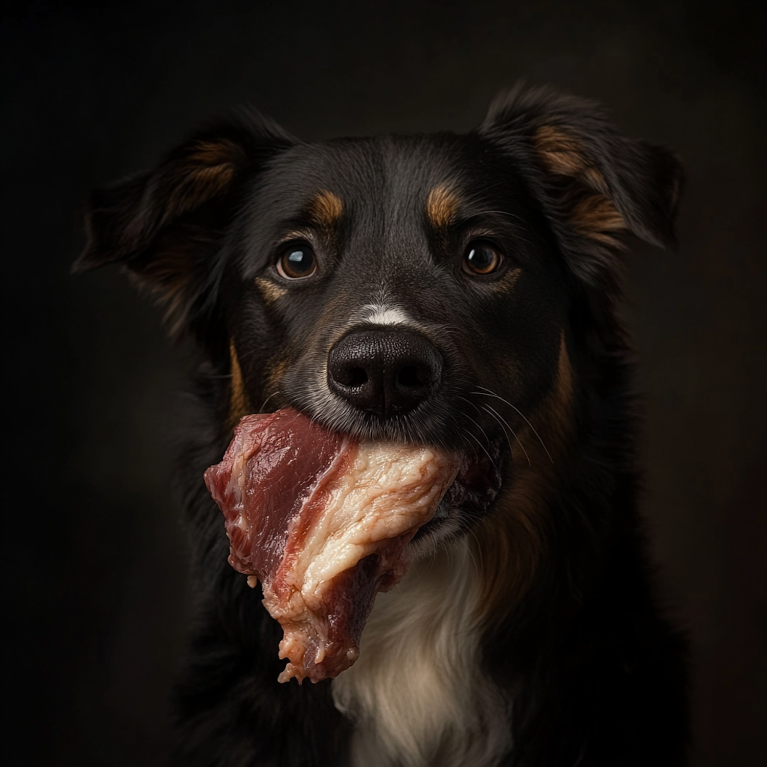 Dog with Raw Meat