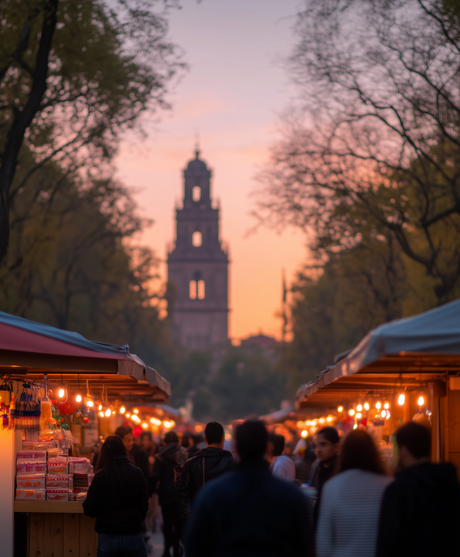 Bustling Outdoor Market at Dusk