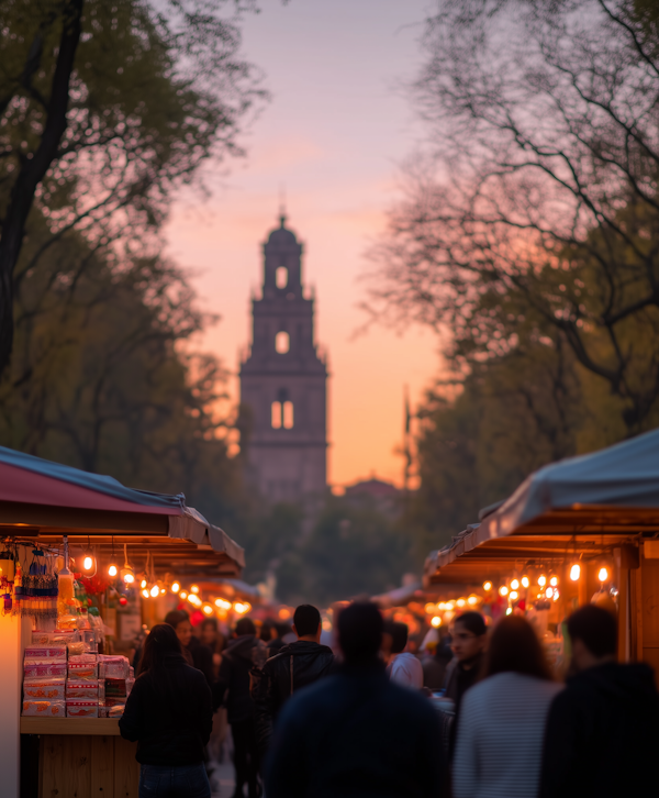 Bustling Outdoor Market at Dusk