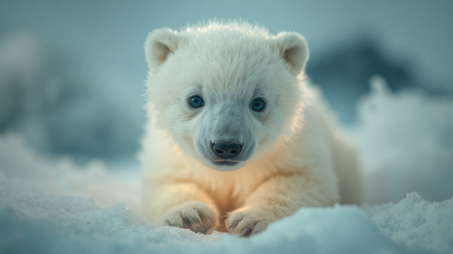 Adorable Polar Bear Cub in Snow