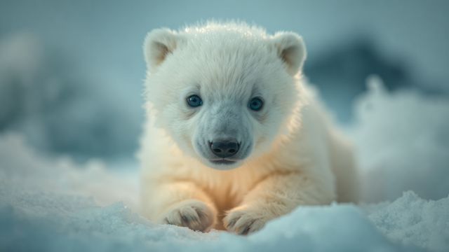 Adorable Polar Bear Cub in Snow