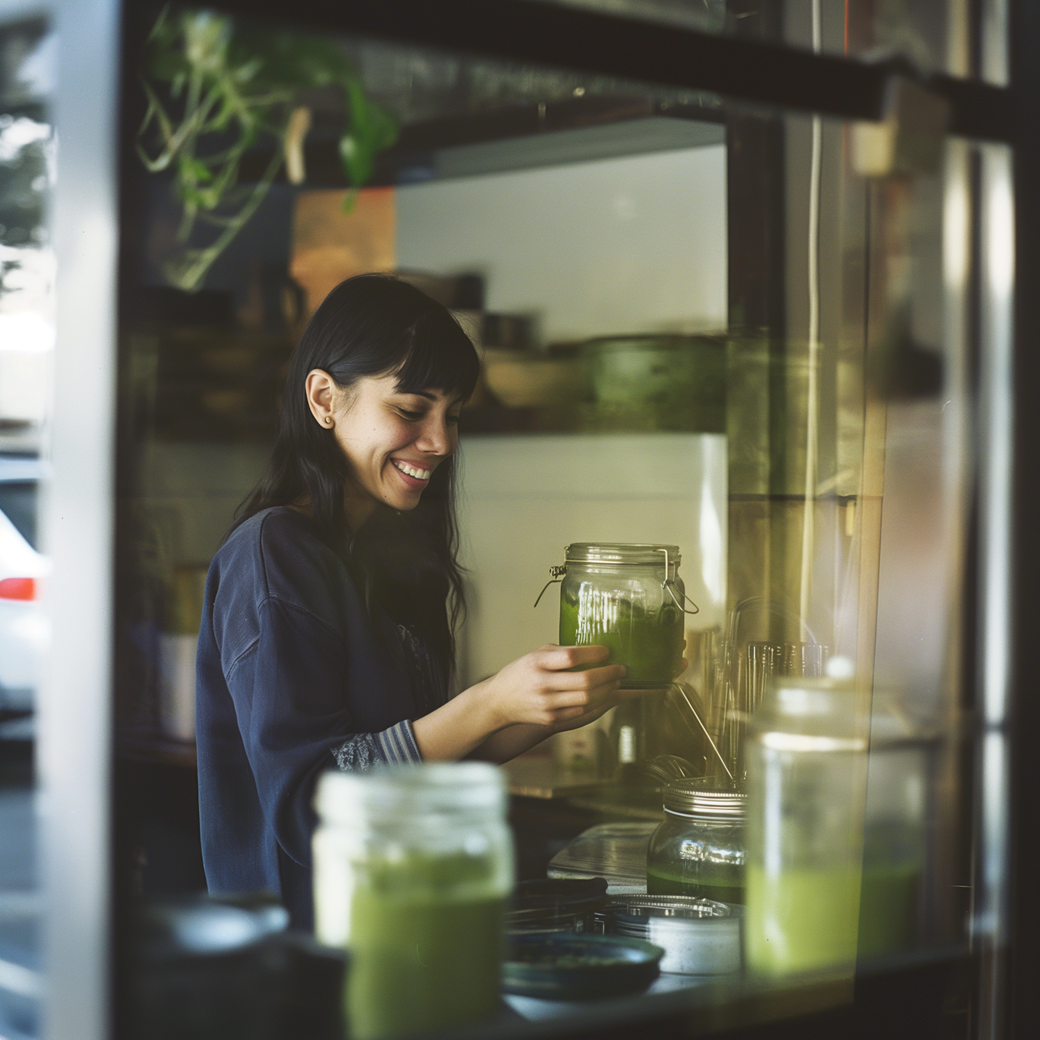 Woman Evaluating Contents of a Glass Jar