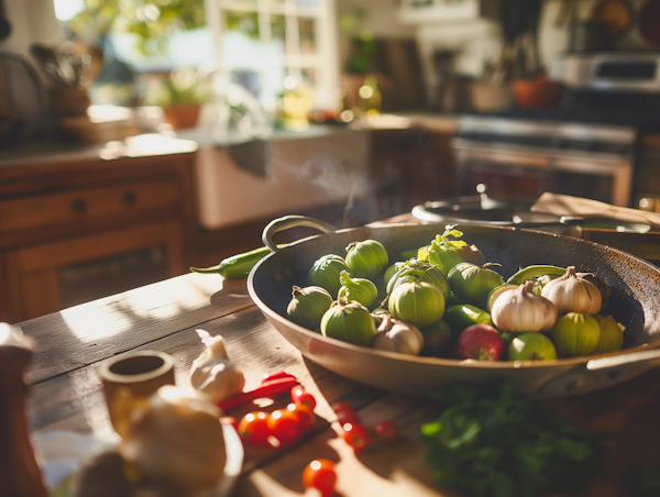 Homely Kitchen with Fresh Vegetables