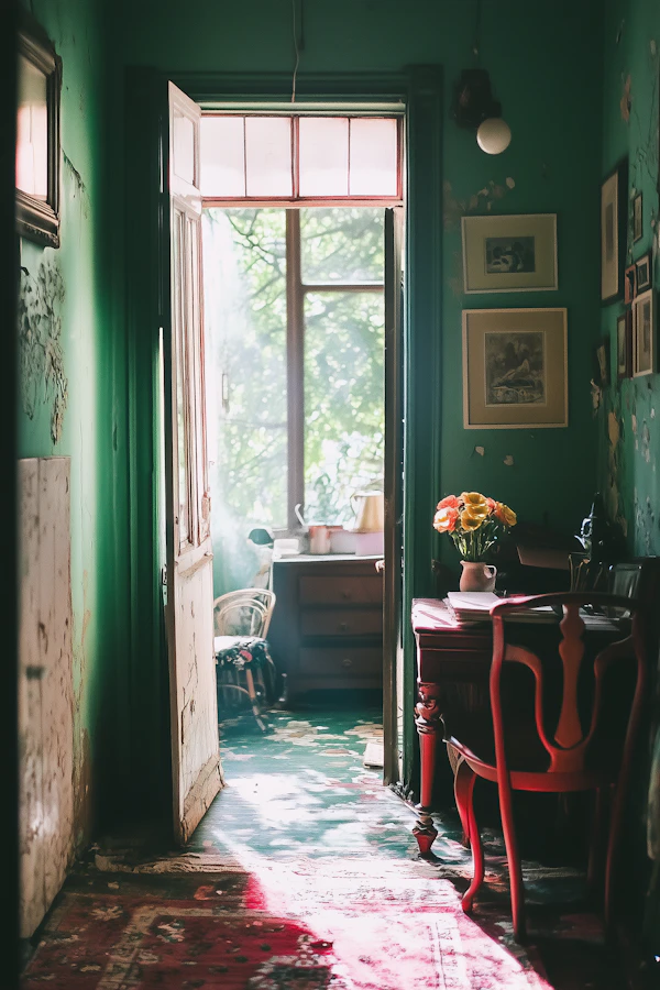Vintage Hallway with Sunlit Room