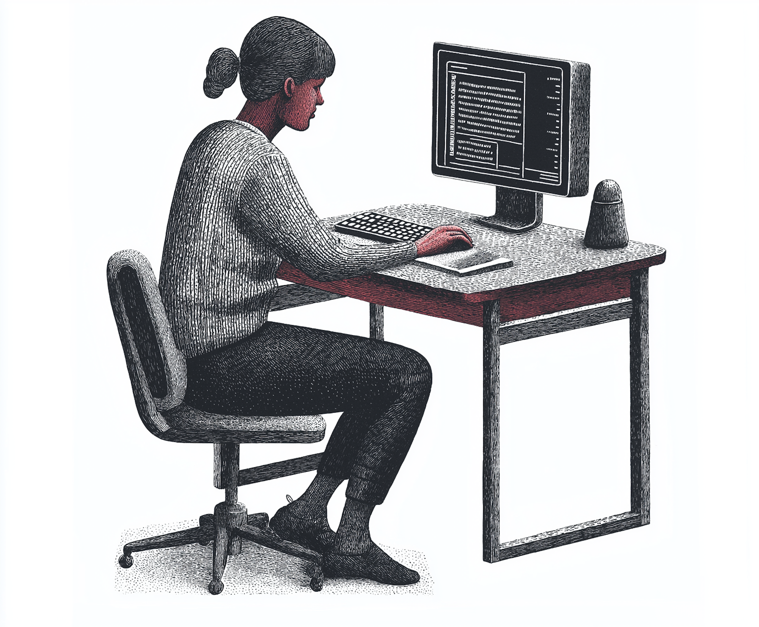 Woman Working on Computer Illustration