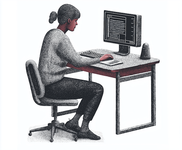 Woman Working on Computer Illustration