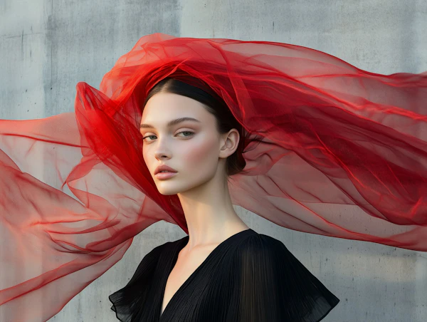 Serene Woman with Red Fabric