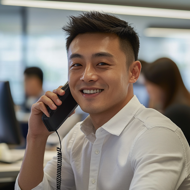 Cheerful Young Professional on a Phone Call