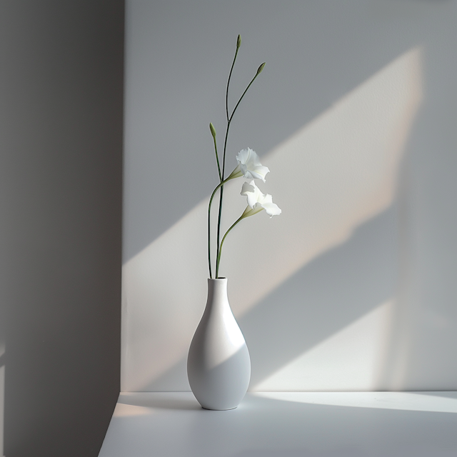 Minimalist White Vase with Flowers