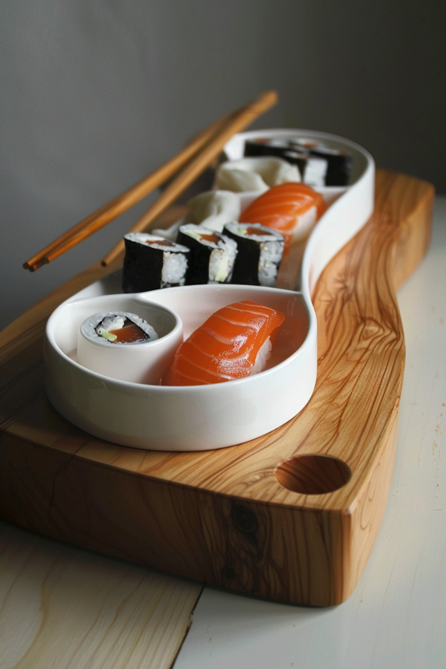 Elegant Sushi Serving Board Composition