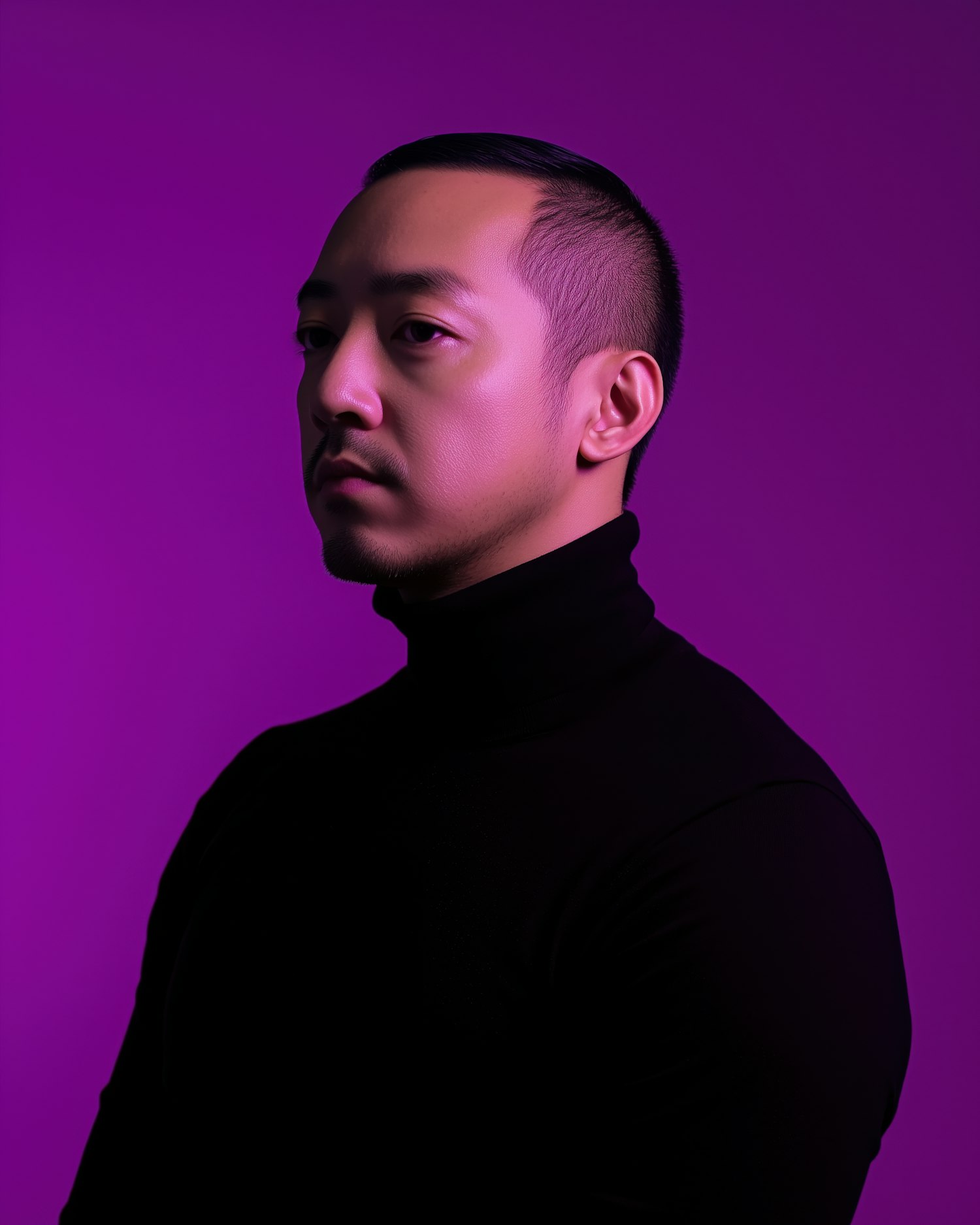 Profile Portrait Against Purple Background