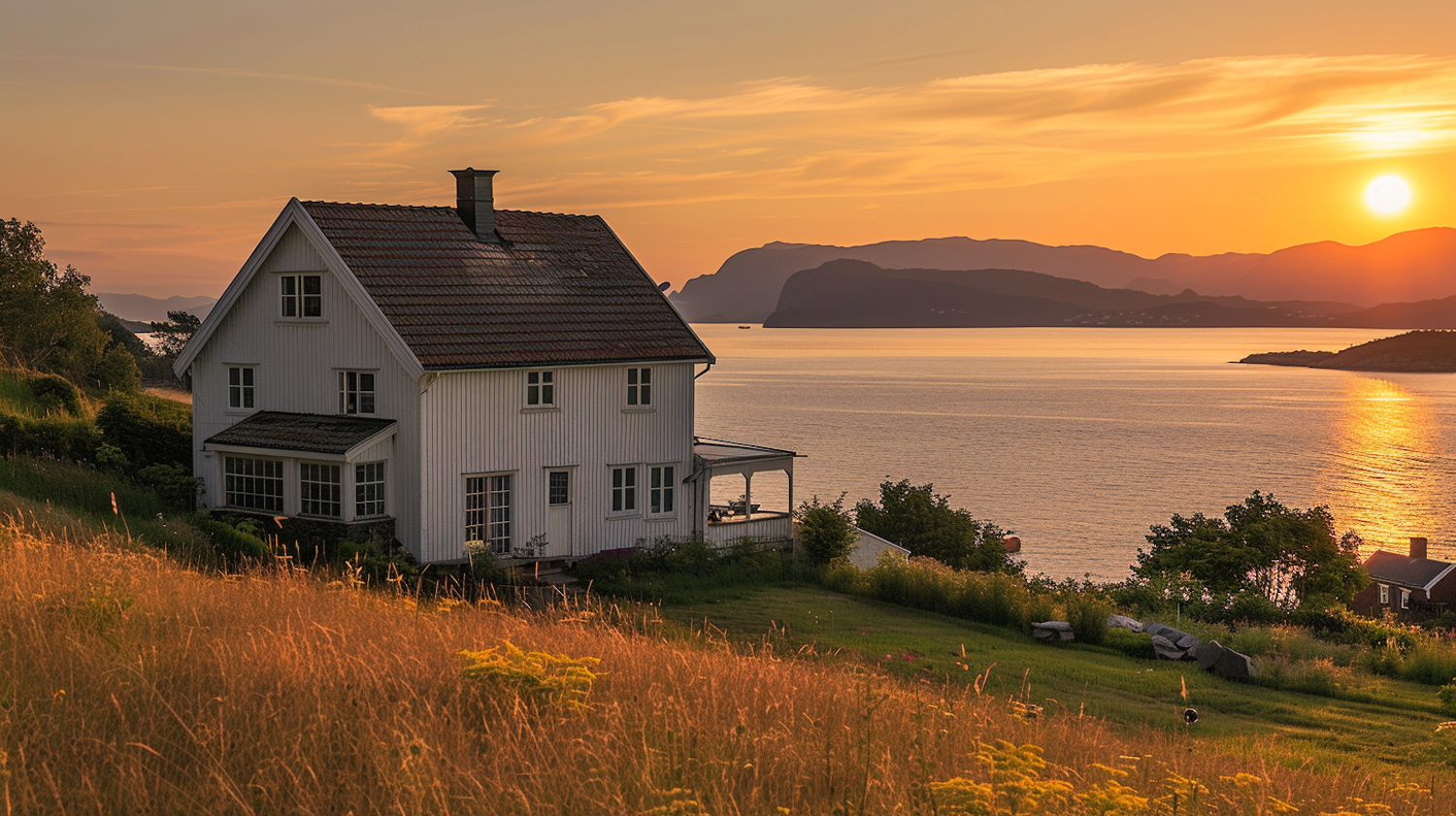 Idyllic House on Hill Overlooking Water