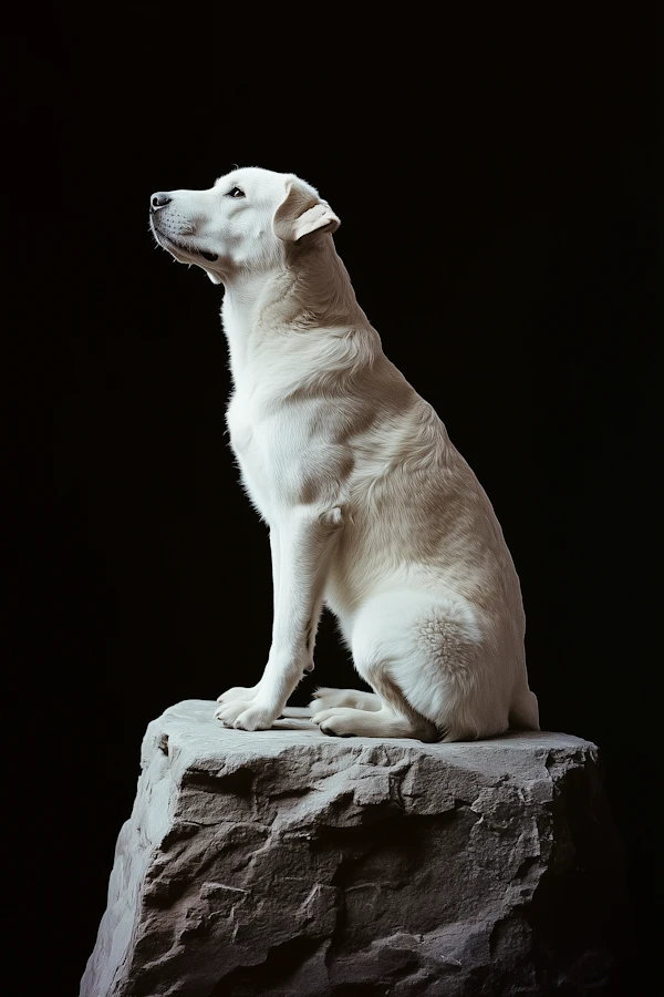 Majestic White Dog on Rock