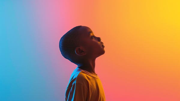 Contemplative Boy with Gradient Background