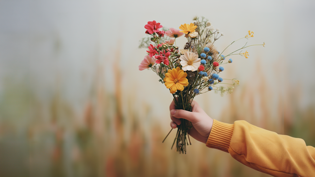 Hand Holding Colorful Bouquet