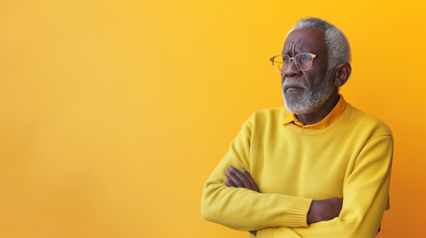 Contemplative Elderly Man Against Yellow Background