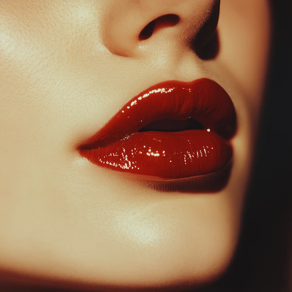 Glossy Red Lips Close-Up