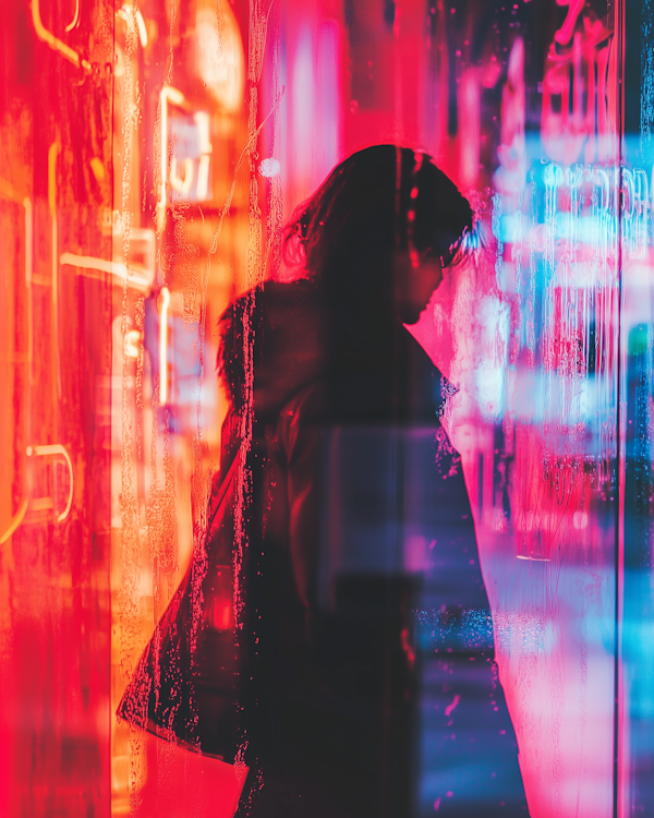 Silhouette Against Neon Lights