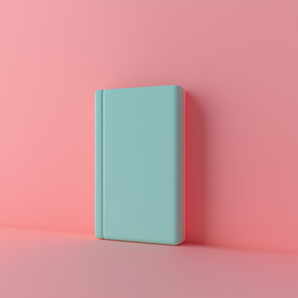 Turquoise blue book against pink background