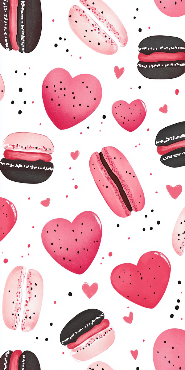 Playful Macaron and Heart Pattern