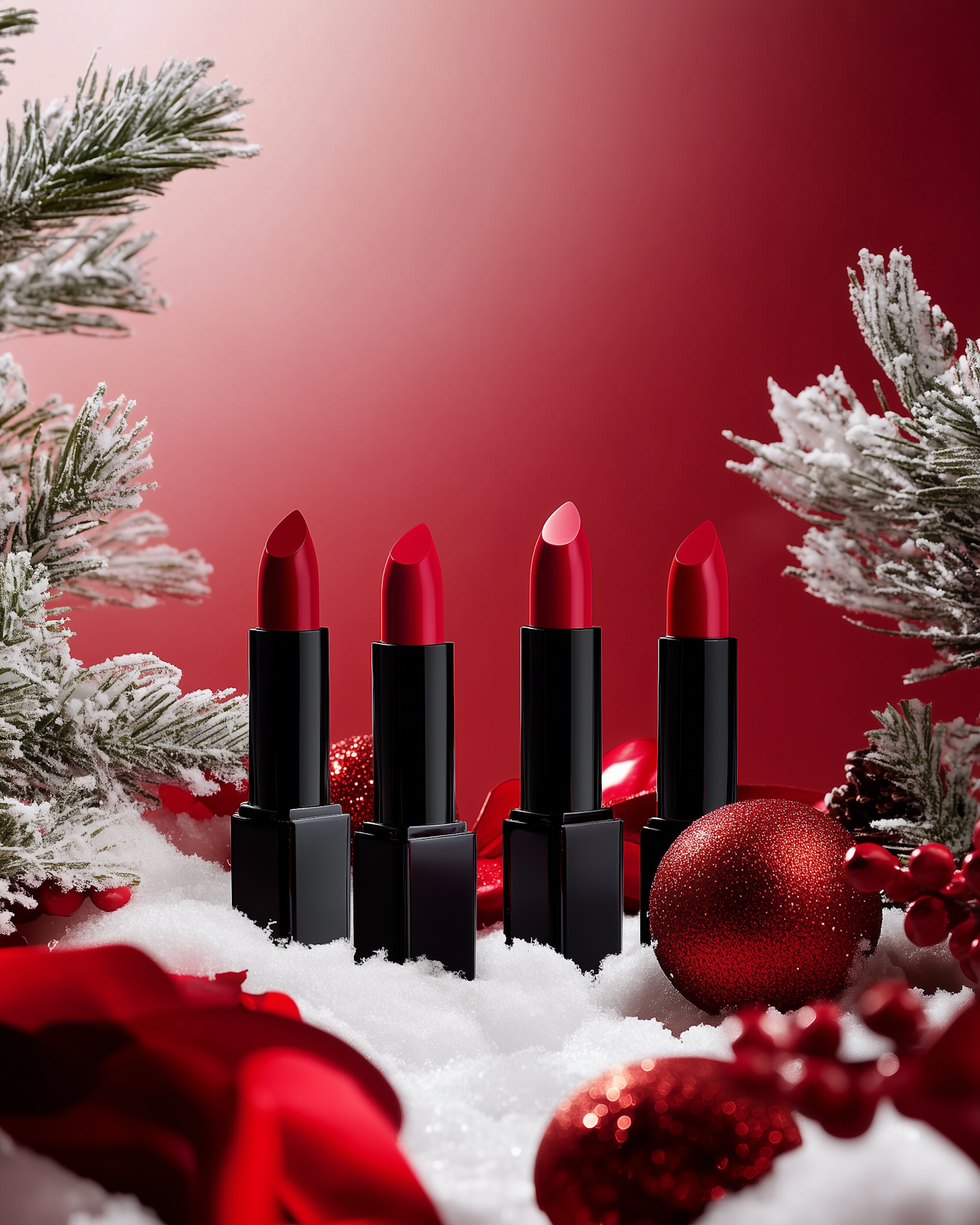 Festive Lipsticks in Snowy Setting