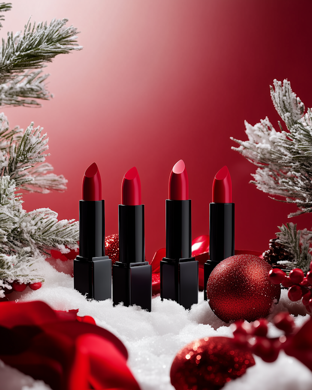 Festive Lipsticks in Snowy Setting