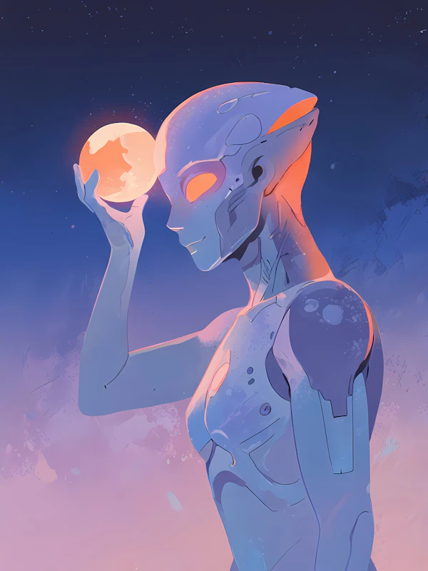 Futuristic Humanoid with Glowing Orb