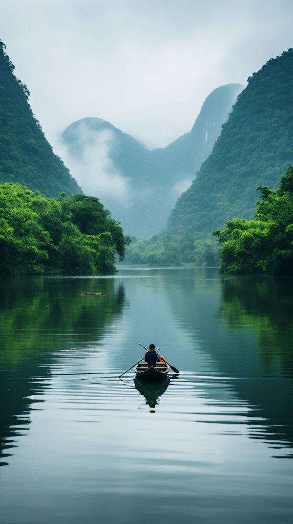 Serene Solitude Amidst Misty Mountains