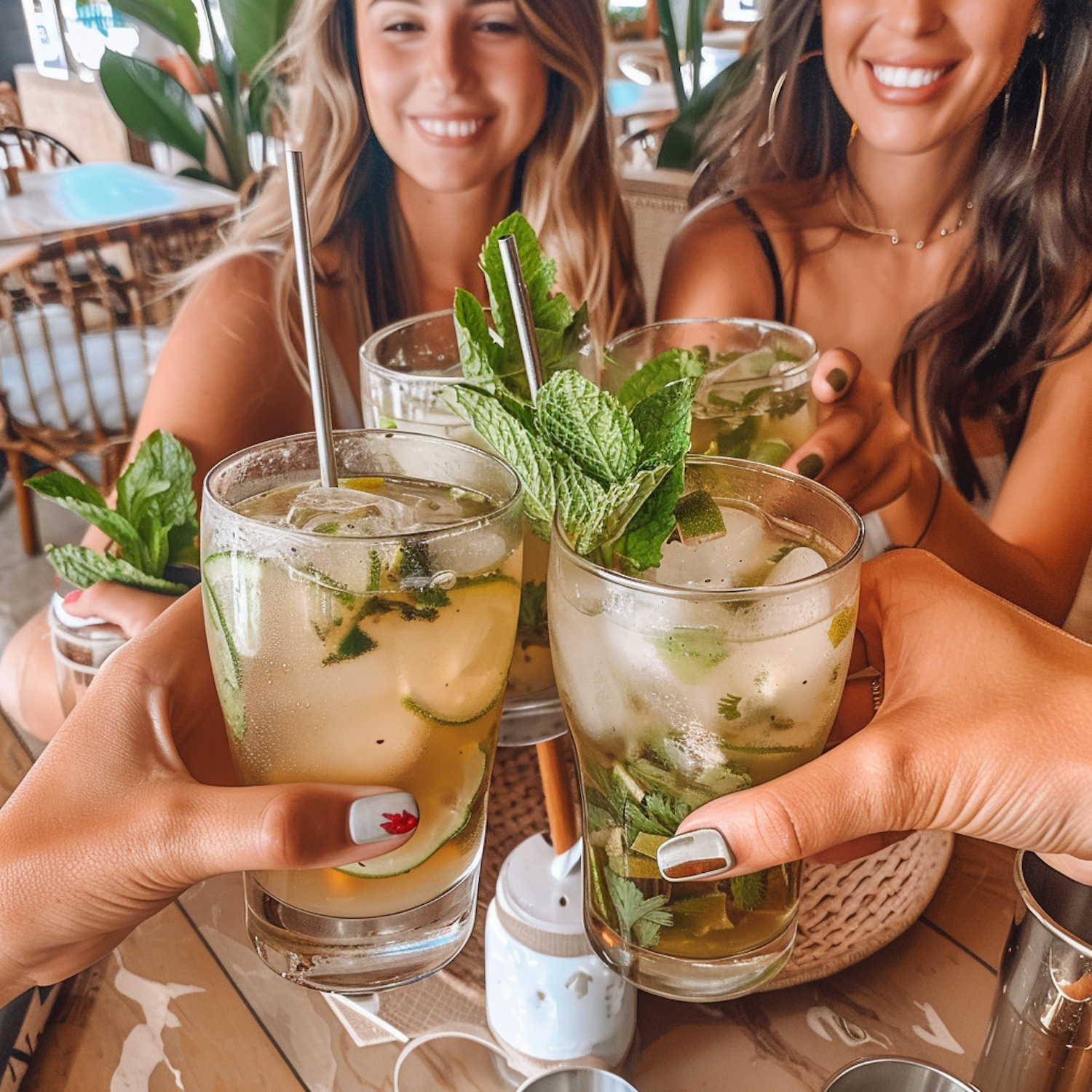 Joyful Women enjoying Mojitos