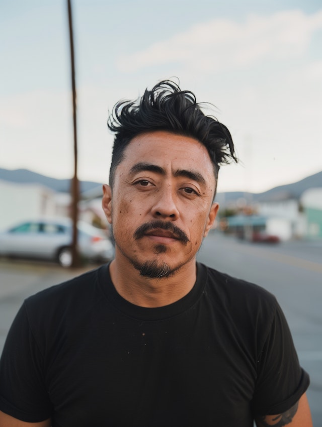 Pensive Middle-Aged Man with Voluminous Hair