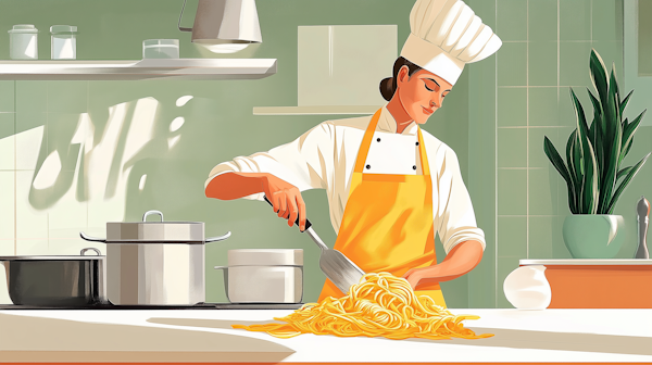 Female Chef Cooking Pasta