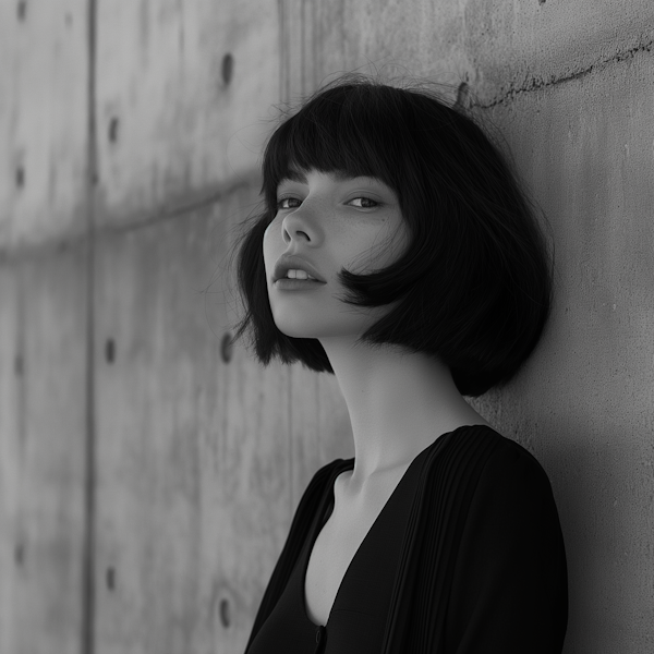 Monochromatic Portrait of Contemplative Woman