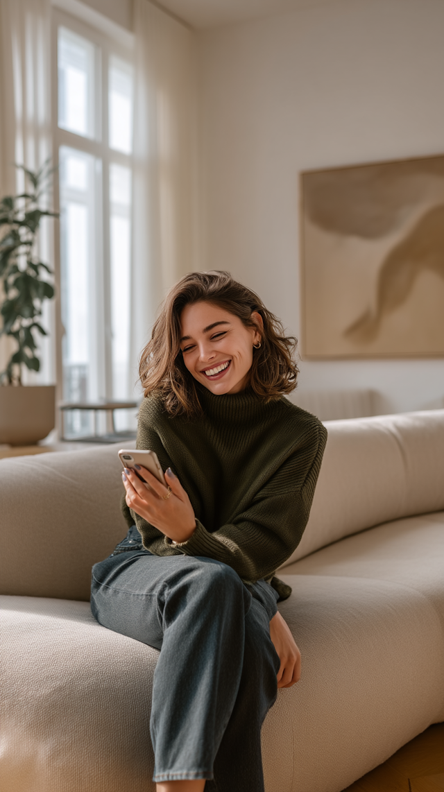 Woman on Sofa with Phone