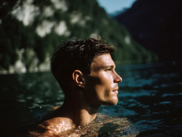 Man in Serene Waters