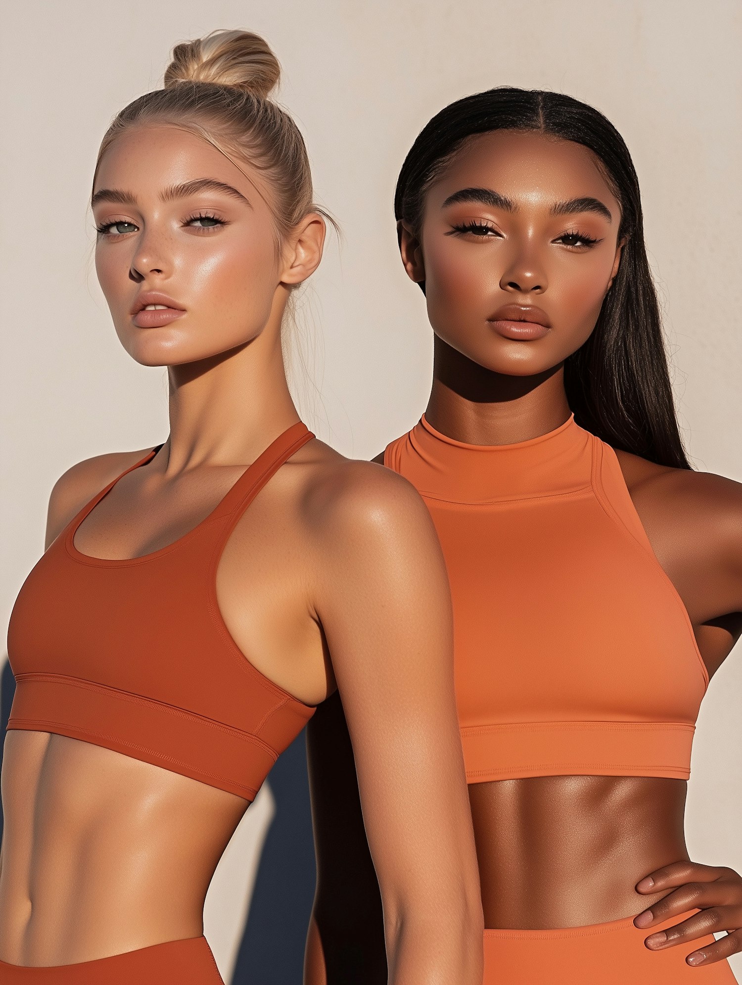 Two Women in Orange Athletic Tops