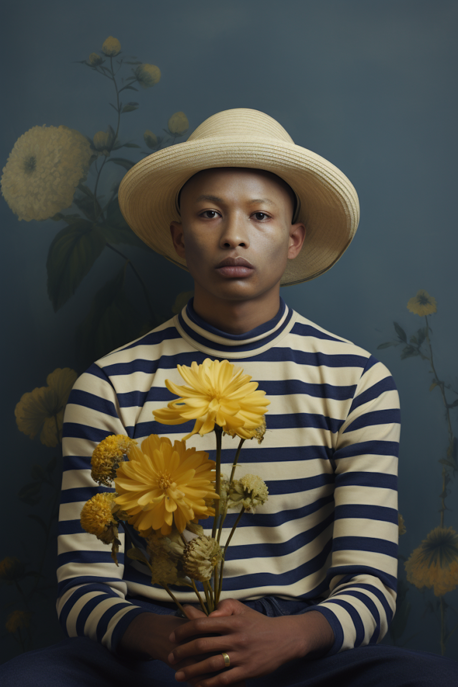 Serene Contemplation with Golden Blooms