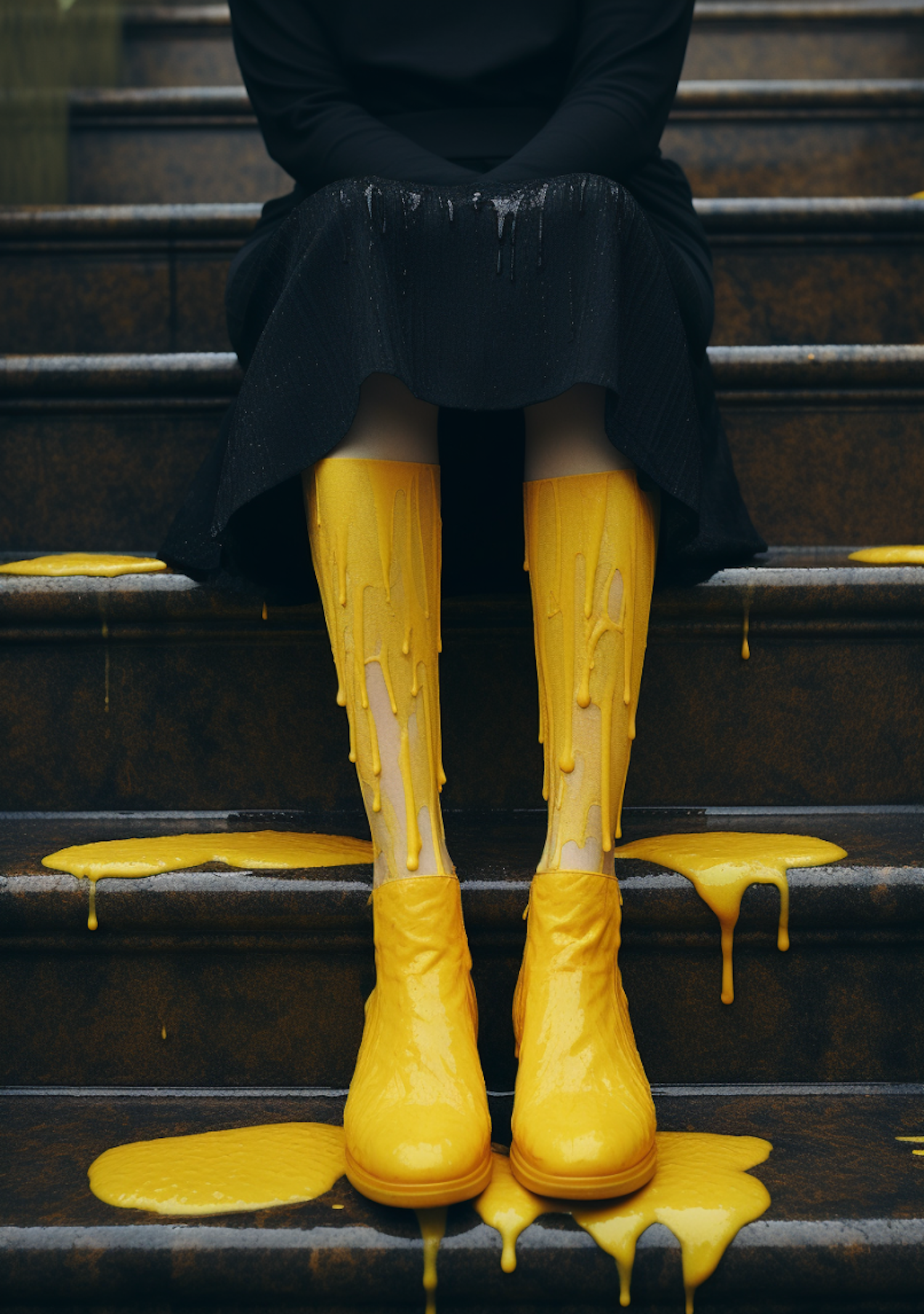 Melting Yellow Boots on Moody Steps