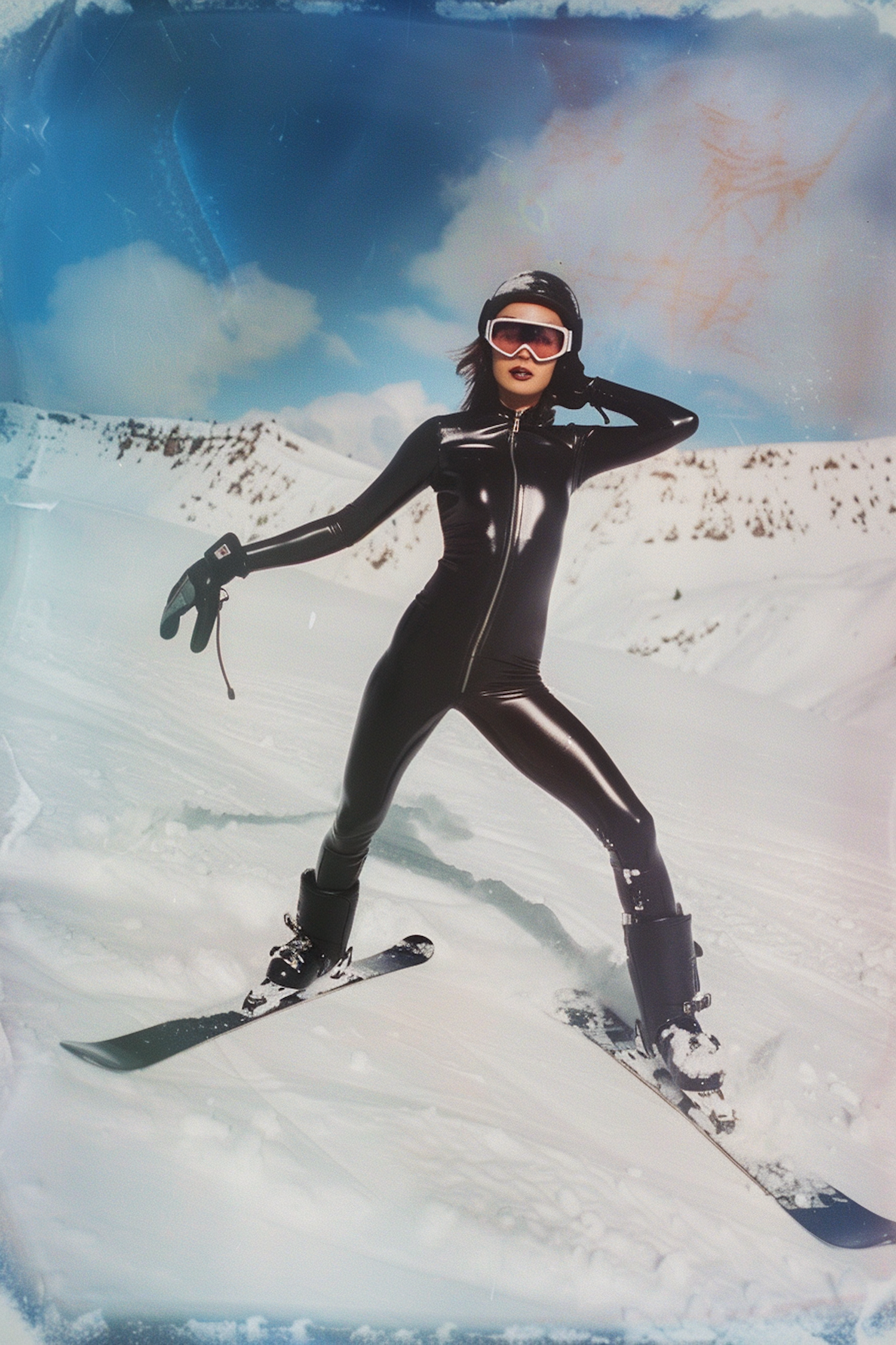 Dynamic Skier on Snowy Mountain Slopes