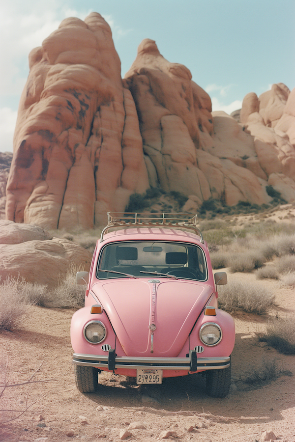 Classic Pink Volkswagen Beetle in Desert