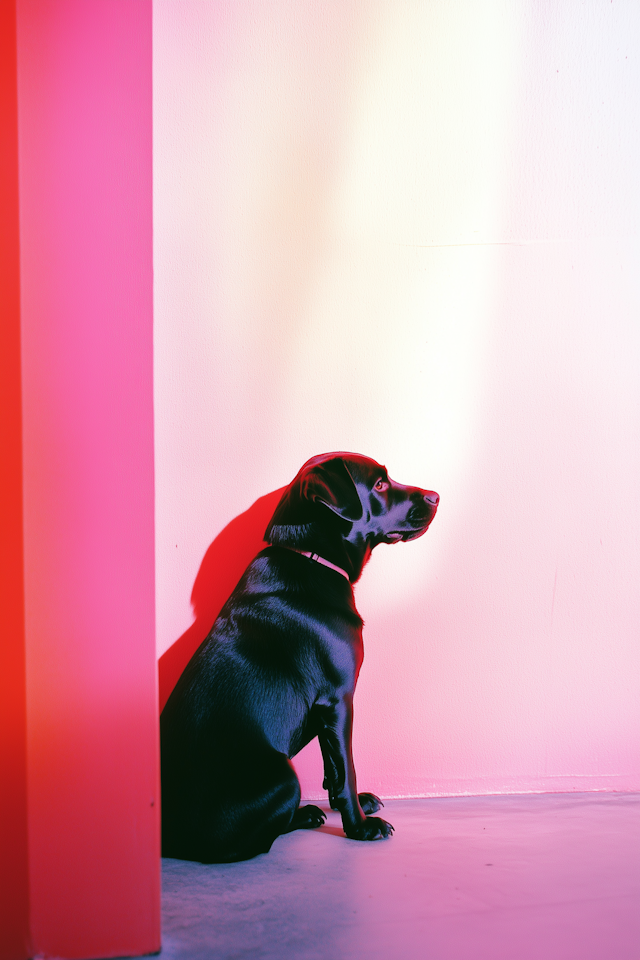 Black Dog in Vibrant Lighting