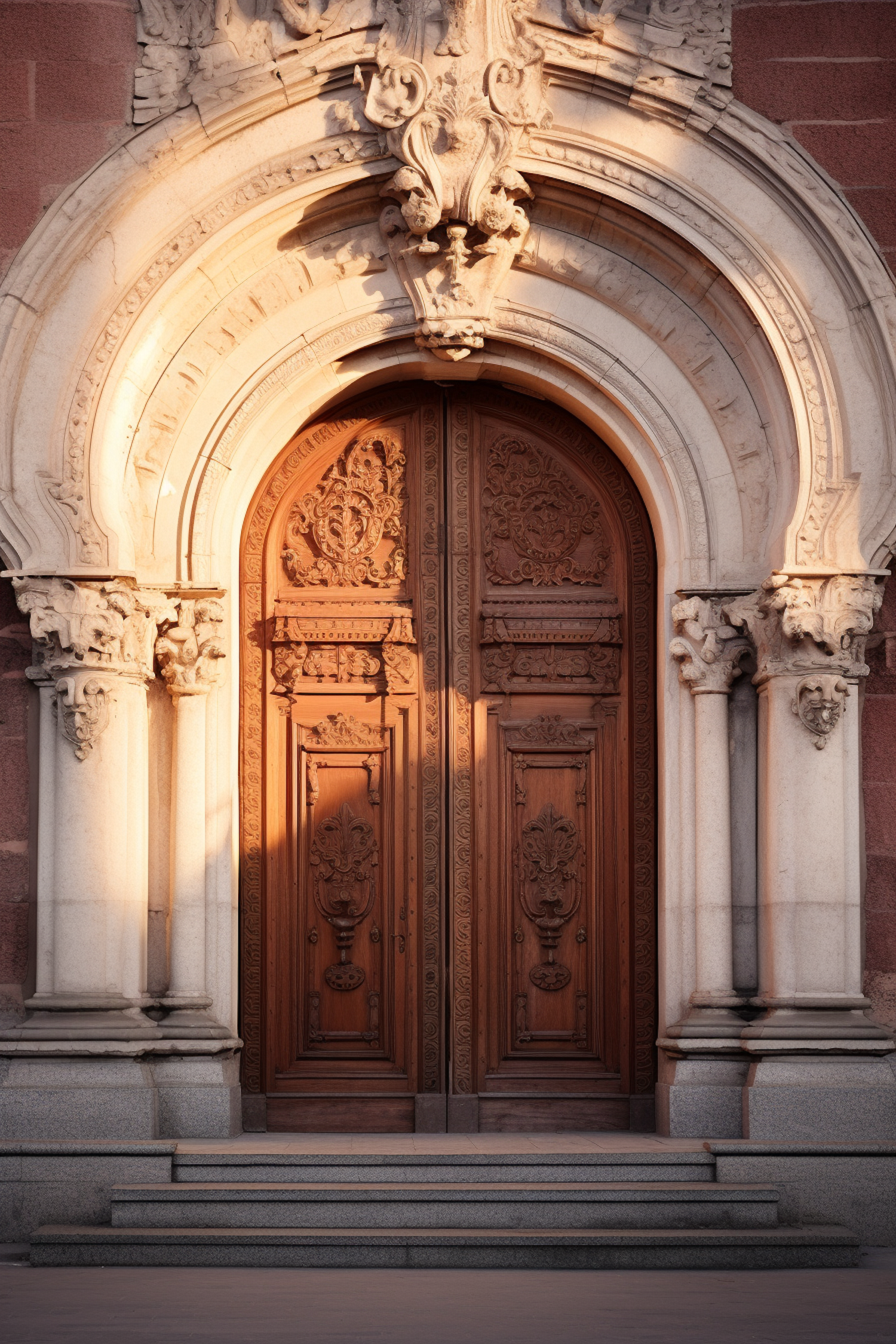 The Majestic Classical Archway with Lion-Headed Wooden Door