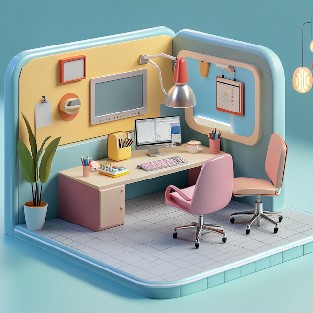 Stylized 3D Model of a Modern Home Office