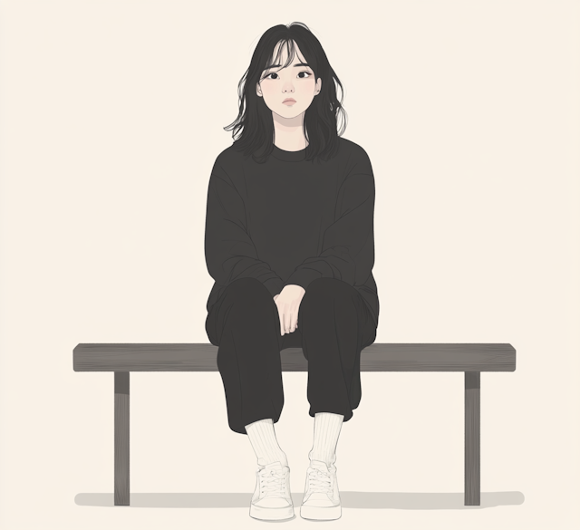 Contemplative Young Woman on Bench