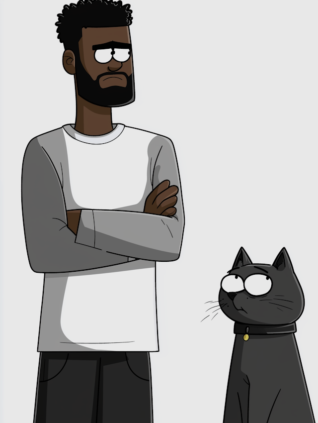 Man and Cat Cartoon Illustration