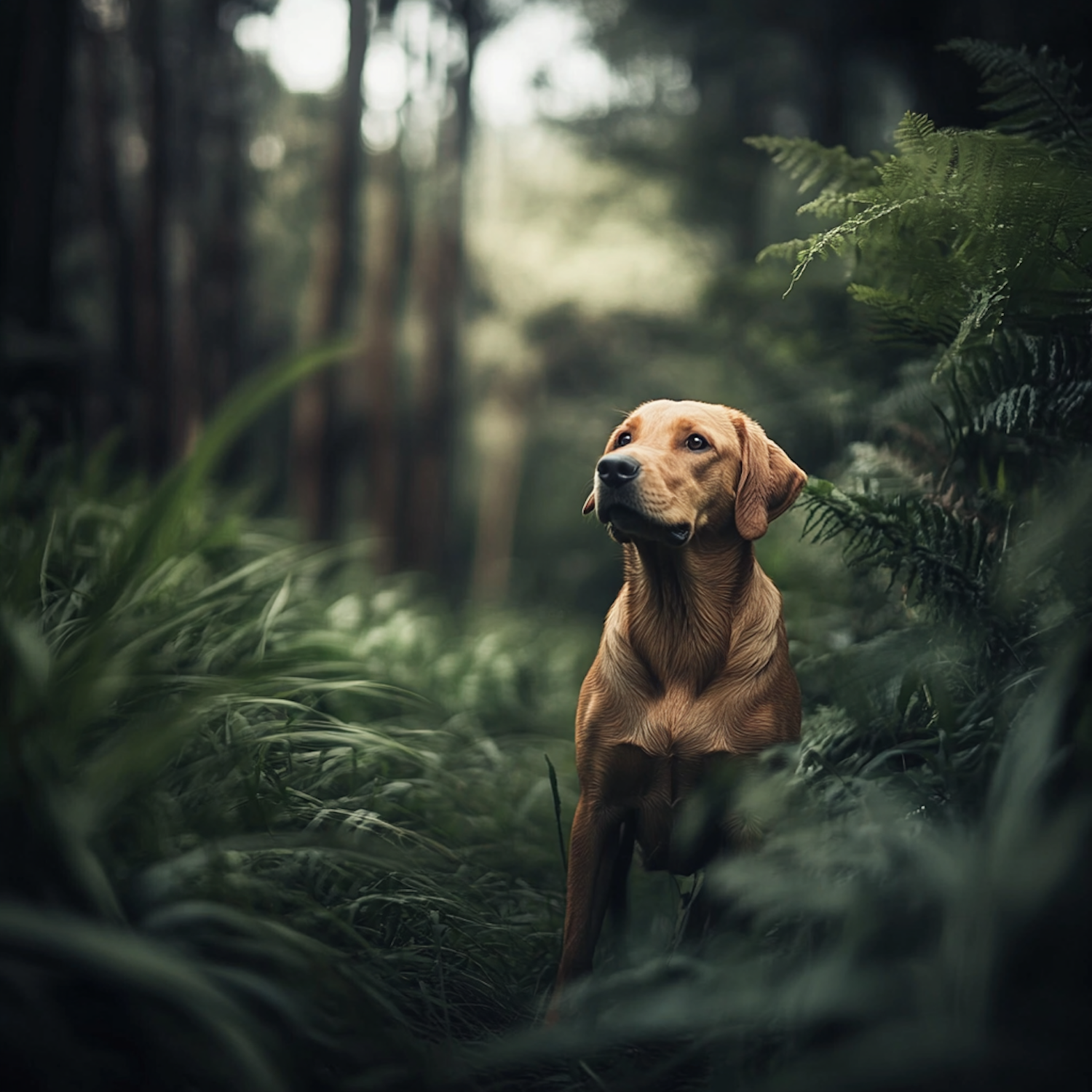 Curious Dog in Lush Foliage