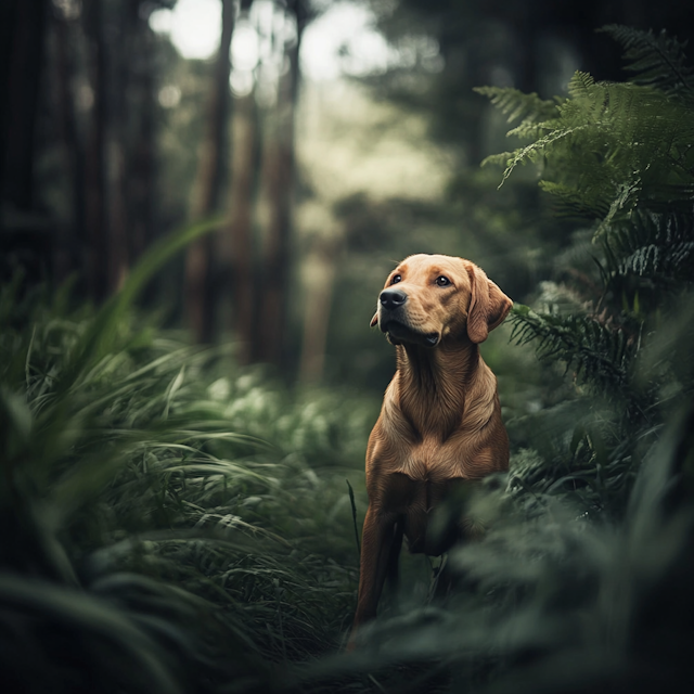 Curious Dog in Lush Foliage