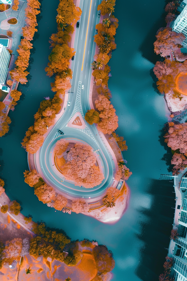 Autumn Roundabout in Urban Landscape